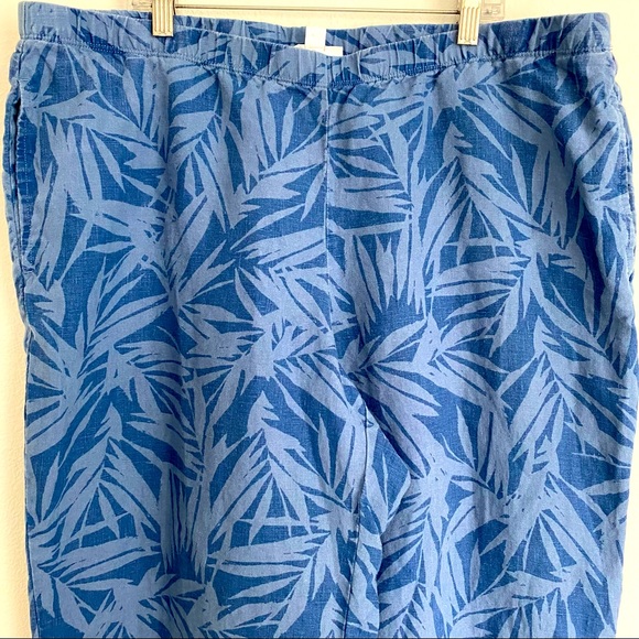 J. Jill Love Linen Blue Print Wide Leg Cropped Pants Medium Elastic Waist size L - Picture 4 of 11